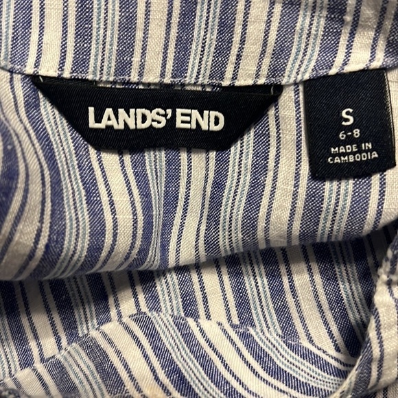 🌺LANDS END Striped Linen Pullover Oversized Top Shoulder Button Detail Size S🌺 - Picture 8 of 8